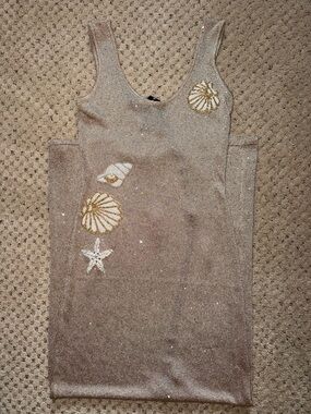 White Fox Boutique Metallic Taupe Shell Embellished Maxi Dress